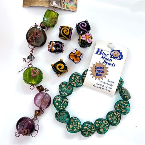 Vintage Czech Hearts Lampwork Beads Lot - Picture 1 of 5